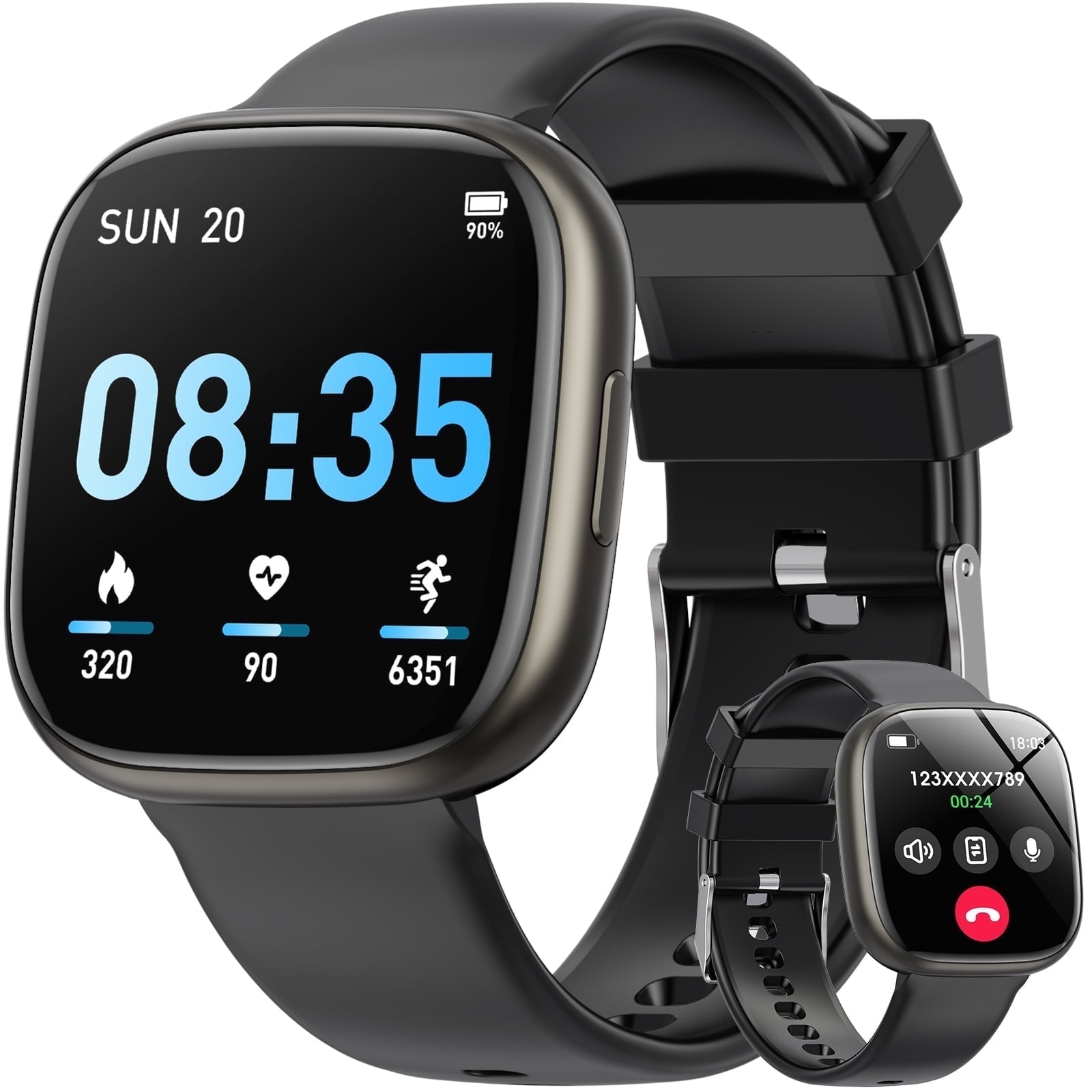Mingdaln 2025 New Men Women's Smartwatch 1.72-inch with Wireless Calling/Message Alerts/120+ Sport Modes, IP68 Water Resistant, fits for Android and iPhone Devices(Alloy Black)